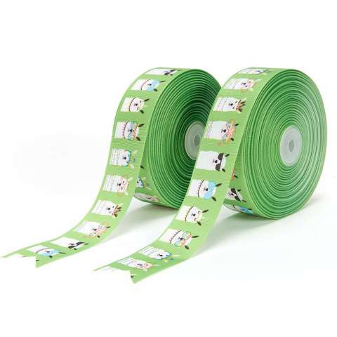 Cartoon cute dog with glasses wholesale cartoon ribbon 38mm cloth packaging green single faced 100% polyester ribbon